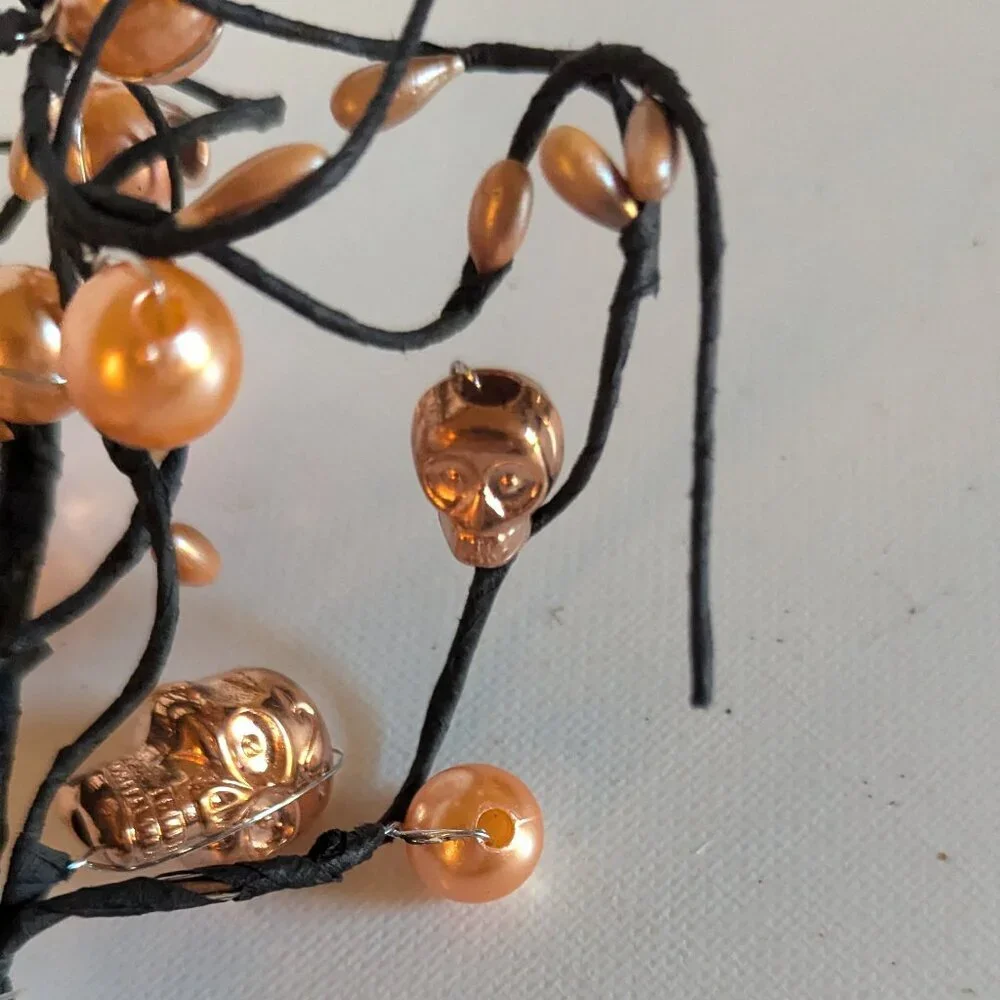 NWT 3 Goth Skulls Pearls Orange Halloween Decoration Floral Picks Ashland Decor